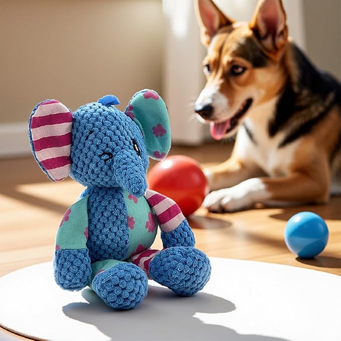 Dog Squeak Toys for Small & Medium Breeds, Puppy Teething Interactive Chewing Plush Toy to Keep Them Busy, Best Birthday, Christmas, Halloween, Easter Gift, Elephant