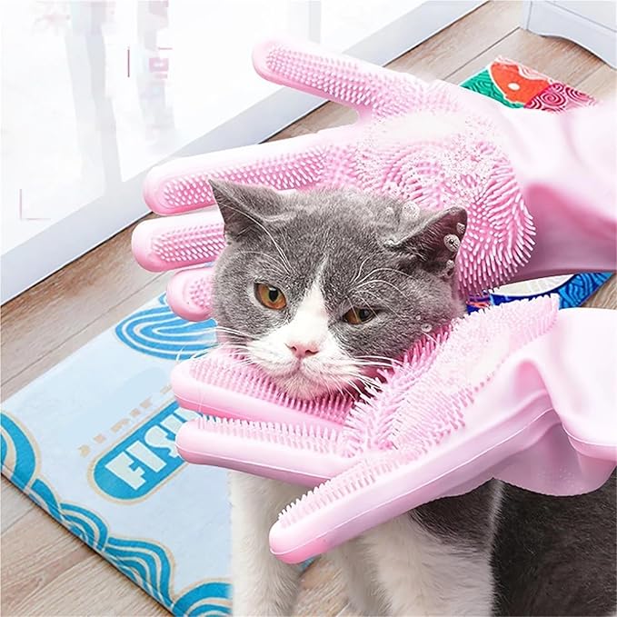 Pet Grooming Gloves for Dogs and Cats - Silicone Bathing Scrubber & Hair Removal Glove for Easy Cleaning(Green)