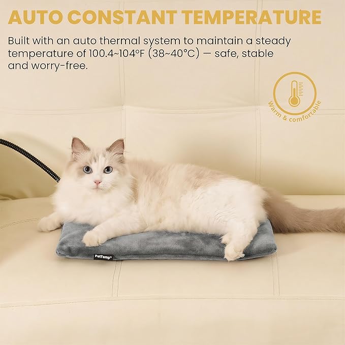Pet Heating Pad for Cats Dogs Indoor & Sheltered Outdoor Waterproof Heated Cat Bed Heated Dog Bed Chew Resistant Cord Constant Temperature Gray Paw Print 16 x 13 Inch