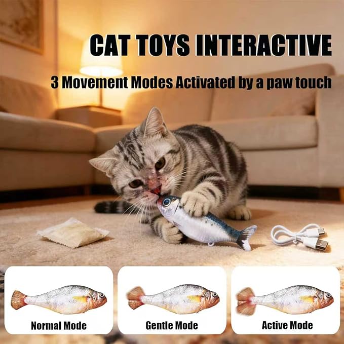 2 Packs Cat Toys Floppy Fish with Catnip, Cat Toys for Indoor Cats Flopping Fish, Realistic Moving Cat Fish Toy, Rechargeable Plush Interactive Cat Toys for Cats, Kitten Toys for Exercise