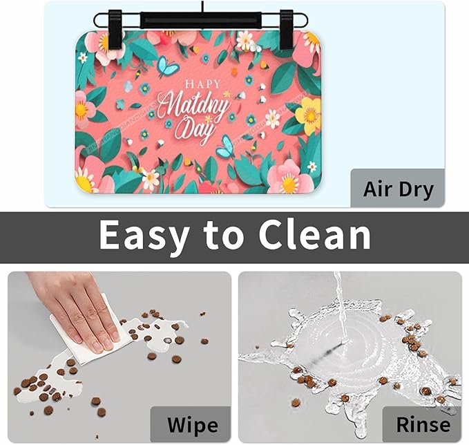 Pet Feeding Mats with Residue Collection Happy Mother's Day Floral Gift for Mom En Waterproof Dog Cat Bowl Mat 18X12In with Prevent Water Food Spills
