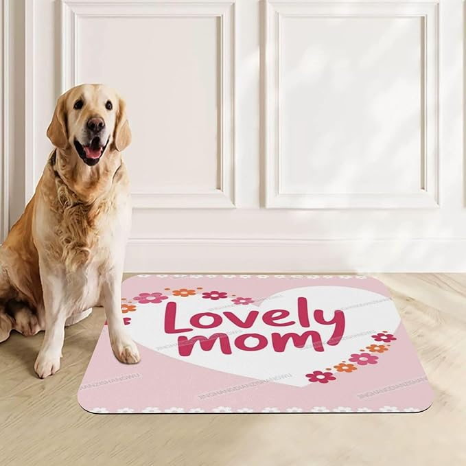 Pet Feeding Mat Happy Mother's Day Floral Gift Mom K Dog Food Mat for Food Water No Stains Quick Dry Dispenser Cat Bowl Mats for Messy Drinkers 24x16In
