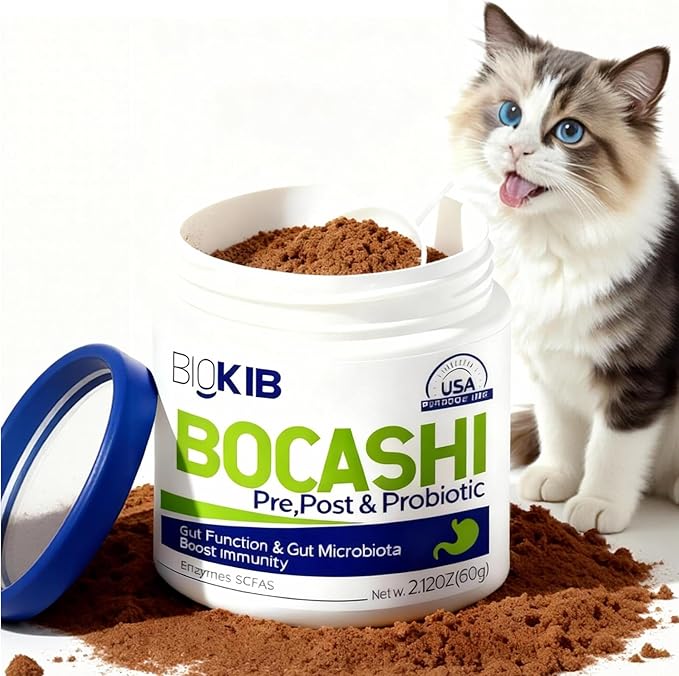 BOCASHI Probiotics Food Toppers for Dogs & Cats, Pet Fermented Nutritional Powder for Digestive Health, Gut Support, Diarrhea & Constipation, Immune Booster - Natural, Made in USA - 60 Scoops