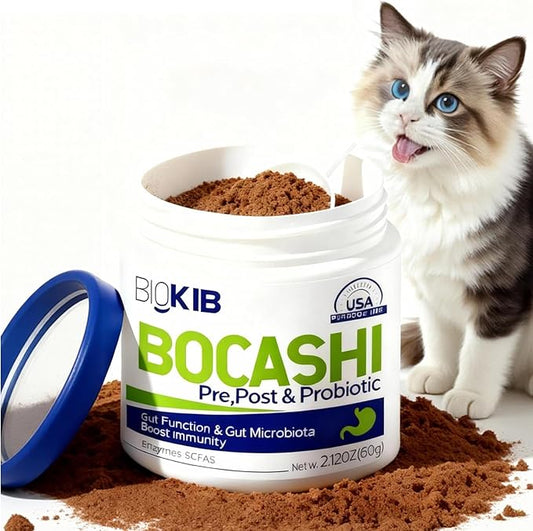 BOCASHI Probiotics Food Toppers for Dogs & Cats, Pet Fermented Nutritional Powder for Digestive Health, Gut Support, Diarrhea & Constipation, Immune Booster - Natural, Made in USA - 60 Scoops