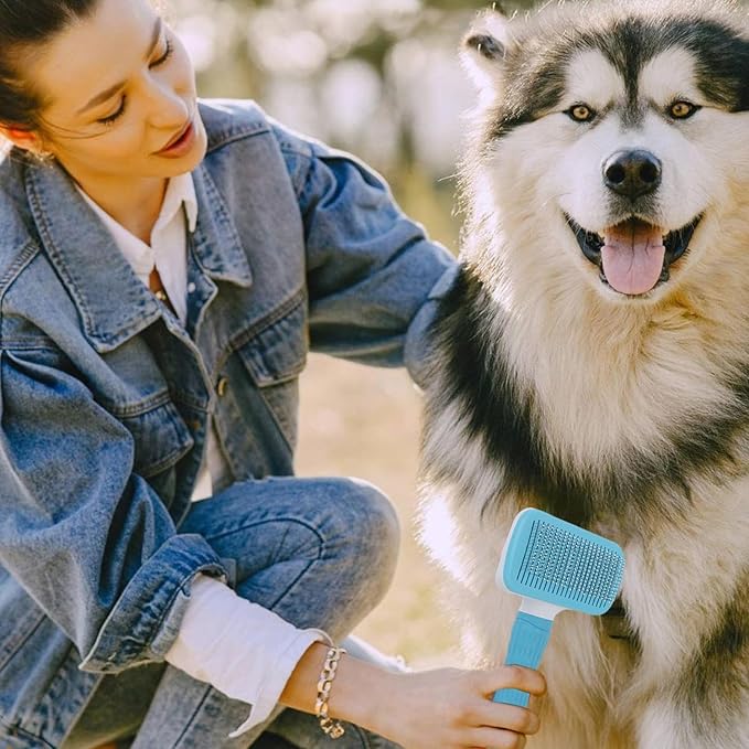 Cat Grooming Brush - 6 inch Self-Cleaning Slicker Comb for Dogs, Cats with Shedding and Massage Function, Undercoat Remover for Loose, Soft Grip Handle, Pet Care Grooming Tool