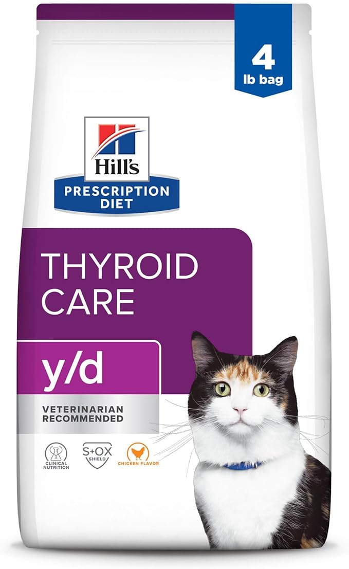 Hill's Prescription Diet y/d Thyroid Care Dry Cat Food, Veterinary Diet, 4 lb. Bag