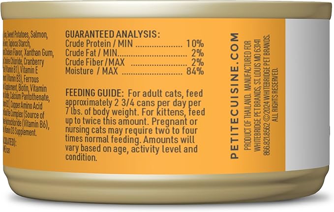 PETITE CUISINE Whole Foods Wet Cat Food, Tuna, Sweet Potato & Salmon Entree in Broth, 2.8 oz. Can (24 Count)