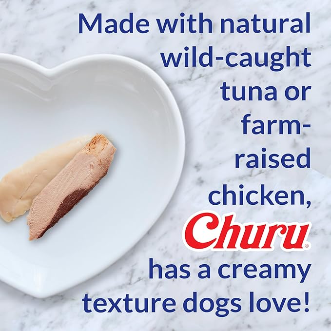 INABA Churu Meal Topper for Dogs, Complete & Balanced, Creamy, Lickable Purée Dog Food Toppers, 1.69 Ounce Tube, 18 Tubes (3 per Pack), Chicken with Cheese Recipe