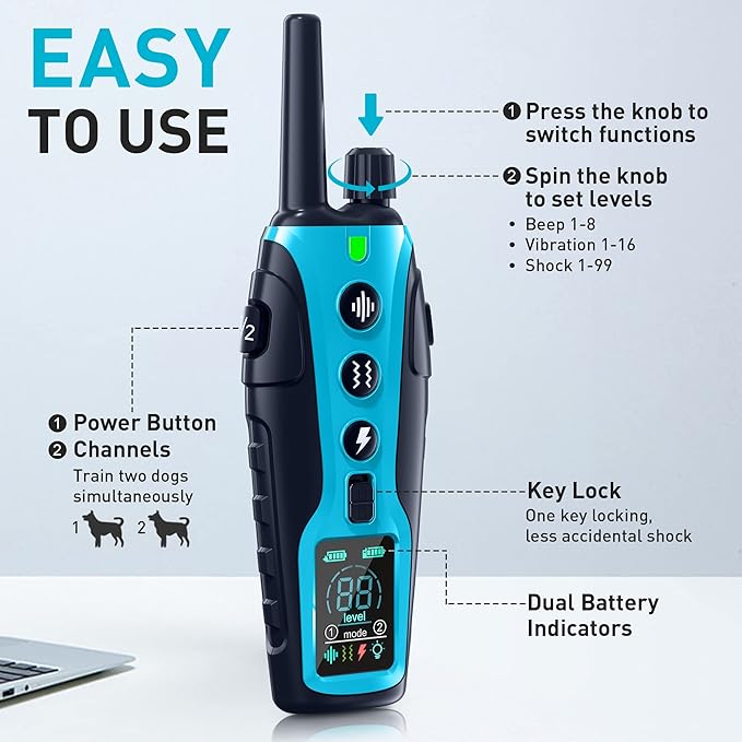 Dog Shock Collar - 4000FT Dog Training Collar with Remote Waterproof e Collar with Flashing Light, Adjustable Pitch Beep(1-8), Vibration(1-16), Safe Shock(1-99), and Keypad Lock