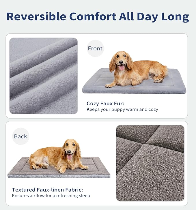 MADE 4 PETS Dog Crate Pad Bed for Large Dogs, Washable & Reversible, Anti-Slip Kennel Mat for Cozy Sleeping, Soft Fluffy Dog Bed for Indoor & Outdoor Use, 36"x27", Gray