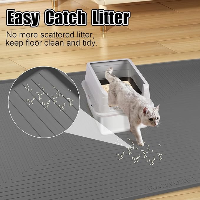 Silicone Cat Litter Mat, 50" x 36" Extra Large Litter Trapping Mat for Litter Box, Leak-Proof, Non-Slip, Kitty Litter Mats with Soft Texture for Floor, Keeping The Floor Clean (Dark Grey)
