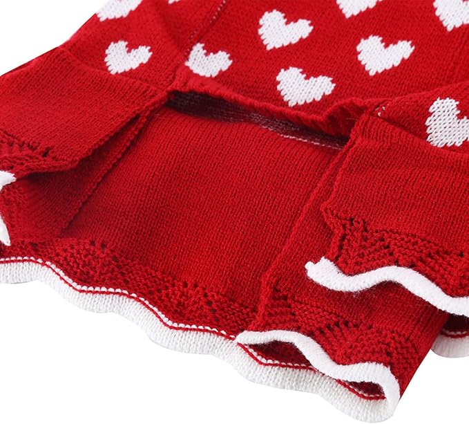Lovely Heart Pattern Designs Dog Sweater Dress for Valentines Day Small Pet Winter Knitwear Birthday Gift Supply Knitdress
