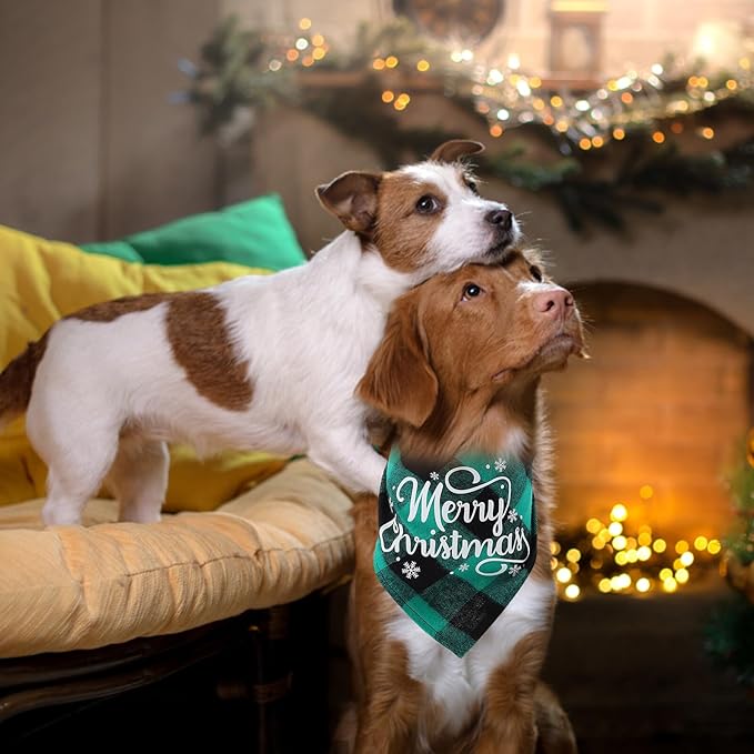Christmas Dog Bandanas 2pcs Plaid Triangle Bibs Warm Pet Scarves Xmas Holiday Supplies for Dogs