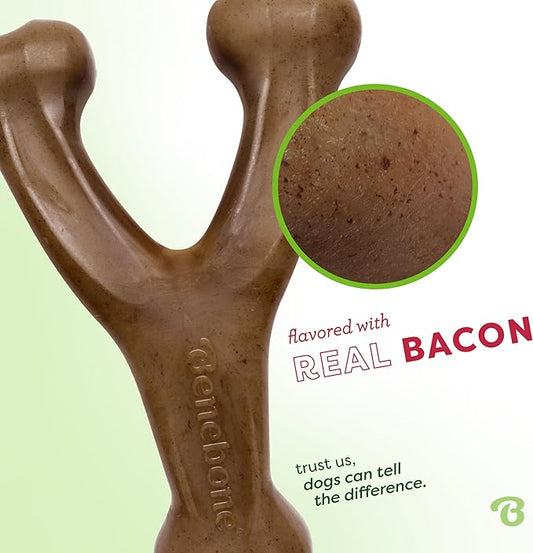 Benebone Wishbone Durable Dog Chew Toy for Aggressive Chewers, Made in USA, Large, Real Bacon Flavor
