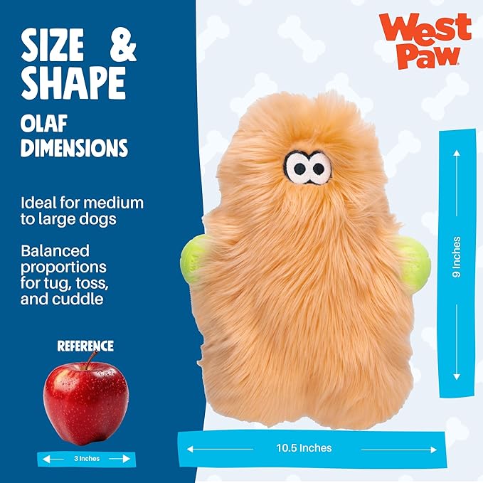 WEST PAW Rowdies Olaf Durable Plush Dog Toy with Reinforced HardyTex Fabric Hand Sewn Seams and Engaging Squeaker for Chewers and Cuddlers - Melon