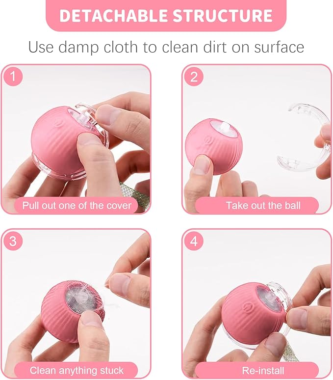 Interactive Cat Toys for Indoor Cats Smart Automatic Ball Rolling for Bored Kitten Pet Upgraded Speedy Moving Chase Dogs Toy Valentine's Day Gift Pink Dragonfly