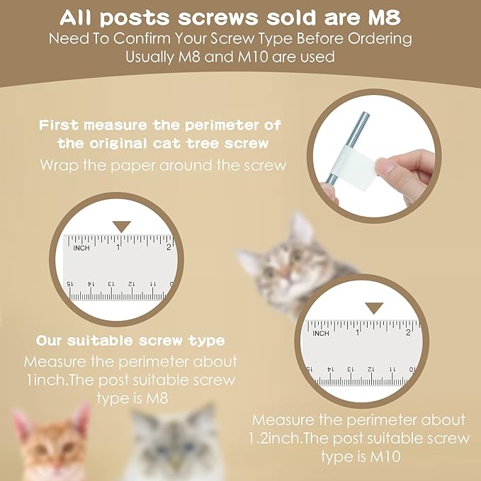 6 Pack Cat Scratching Post Replacement, 15.8 x 3.5 Inches Sisal Cat Tree Scratch Post Refill Pole Parts with M8 Screws, Spare Cat Furniture Accessories Scratcher Posts for Kittens Tree Tower