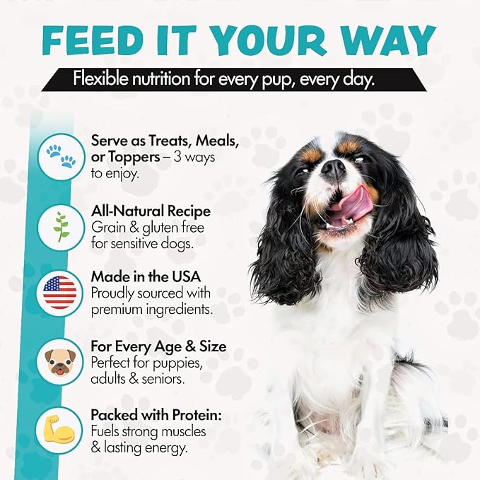 Freeze Dried Dog Food for Small & Large Breeds Dogs, 6 Oz Beef Dog Food Toppers for Picky Eatres, Made in USA - Grain Free & All Natural Freeze Dried Dog Treats Made with 96% Meat Organs