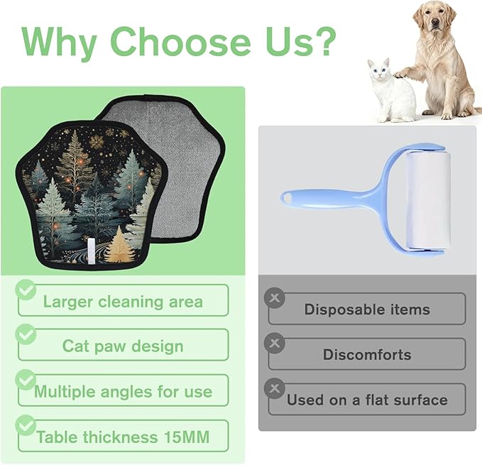 Reusable Pet Hair Removal Glove Winter Trees Theme Magic Brush for Cat & Dog Hair Remover for Car, Sofa, Bedding, Clothes - 9x9 Mitt Washable