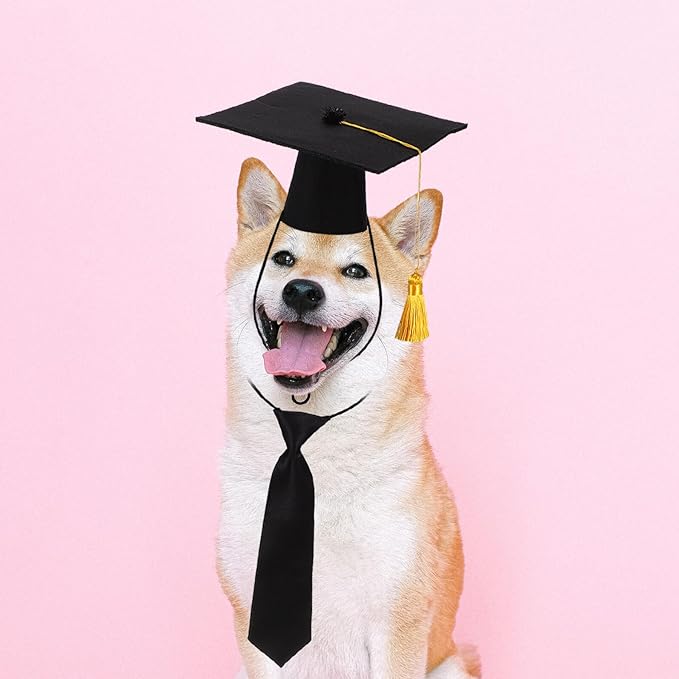 Pet Graduation Necktie and Doctoral Hat Set, Graduation-Themed Puppy Clothing Costume for Dogs and Cats, Party Accessories for Pet Supplies