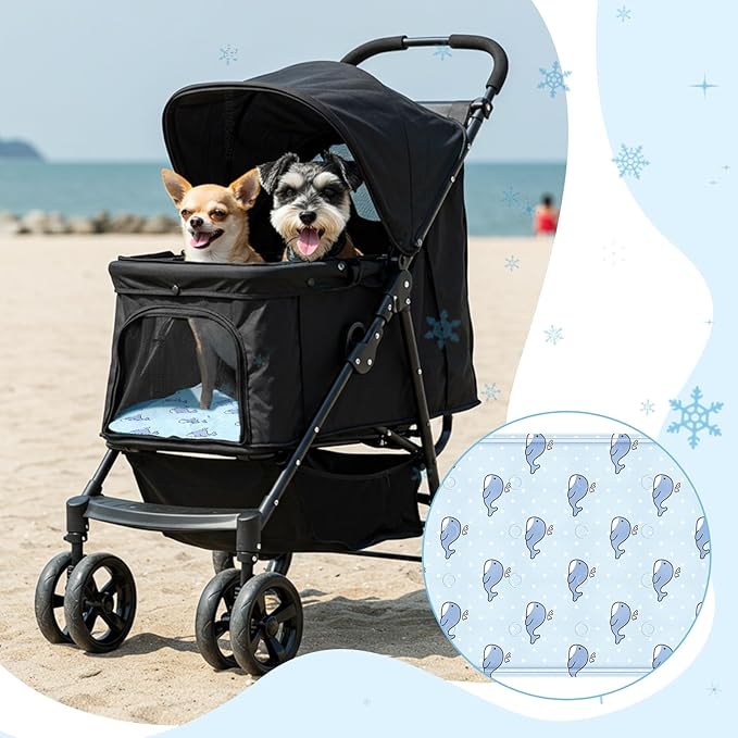 Nuanchu Dog Stroller Cooling Mat Waterproof Outdoor Pet Cooling Mat Washable Summer Cat Sleeping Blanket for Pet Stroller (11.81 x 19.69 Inches,Whale)