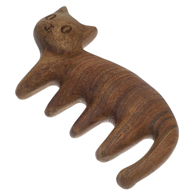 Cat Shaped Wooden Massage Comb for Scalp Care Green Sandalwood Head Massager Tool for Relaxation and Acupoint Treatment for Cats and PET Grooming