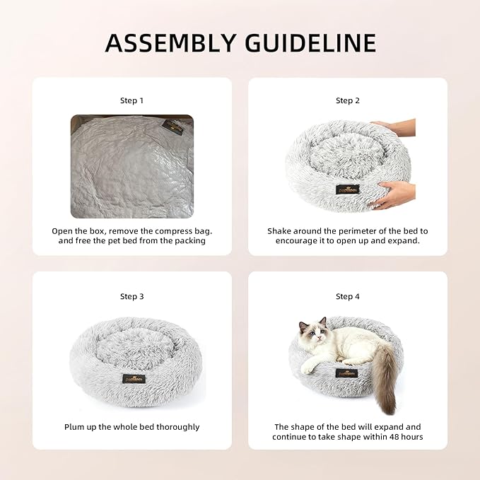 PaPaPet Premium Small Donut Cat&Dog Bed, Ultra Soft Washable Dog and Cat Bed, Plush Long Pile Faux Fur Fabric, Portable Grey Pet Bed Furniture for Puppies Adult Canines & Cats (20'', Grey)