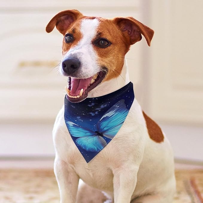 Dog Bandana Spring Pet Scarf Adjustable Triangle Blue Starry Butterfly Printing Dog Bib Washable Polyester Puppy Bandana for Small Medium Large Dogs Cat Birthday Party Supplies