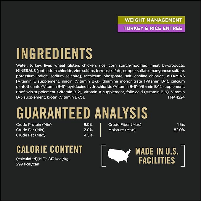 Purina Pro Plan Specialized Weight Management Wet Dog Food Chicken and Rice Entree and Turkey and Rice Entree in Gravy Variety Pack - (Pack of 12) 13 oz. Cans