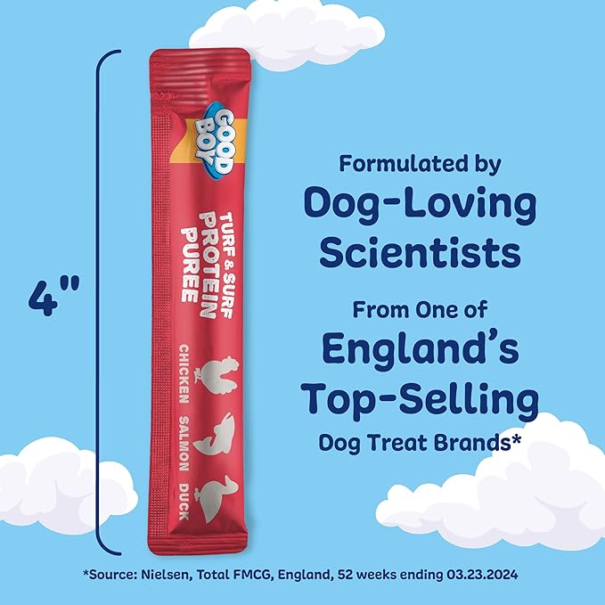 Good Boy Turk & Surf Protein Purees Dog Food Mixers for All Adult Dogs, 10 Count, Easy Single-Serve Triple Flavor Topper Treats with Chicken, Salmon and Duck
