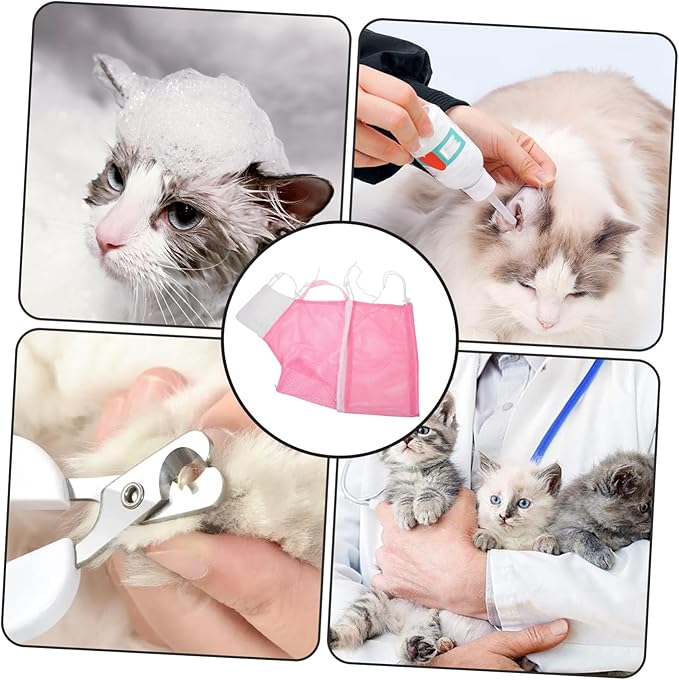 Multi Function Cat Grooming Bag for Bathing Nail Trimming Veterinary Care Durable Fast Dry Wear Resistant Mesh Pouch with Pull Rope Buckle Strap for Easy and Control