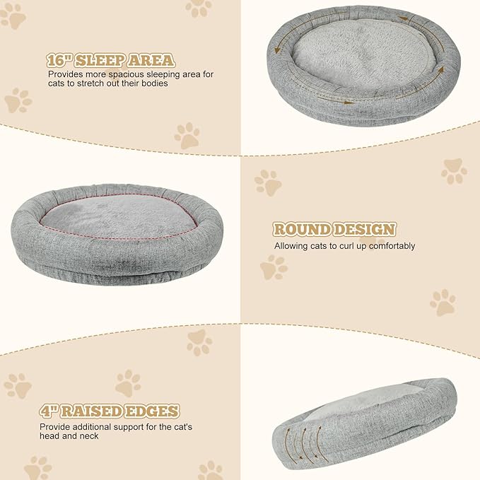 Cat Bed - with 360 Rotation & Adjustable Height - Soft & Comfortable - Indoor Cats Up to 40 lbs (Grey)