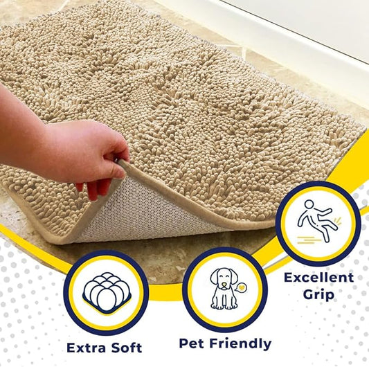 Muddy Mat® | Super Absorbent Door Mat Indoor, Microfiber Quick Dry Chenille Entryway Rug, Non-Slip Front Door Mat, Indoor Mats for Entryway, Machine Washable Pet Rug, Beige XXL 60"X48"
