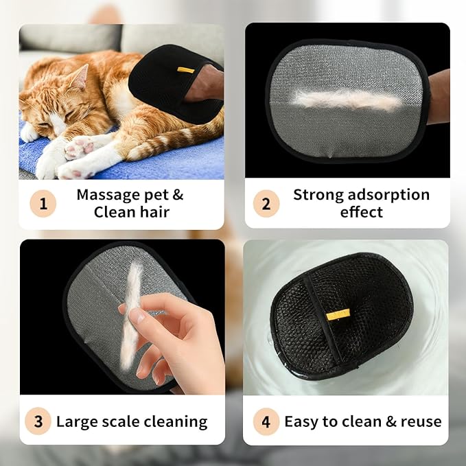 The Magic Brush Pet Hair Removel, Pet Hair Remover for Laundry, Soft Silicone Massage Glove, Uproot Clean Pet Grooming Gloves Reusable & Washable for Furniture, Carpet, Car Seat.