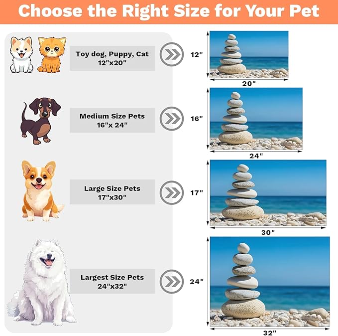 Stone Dog Food Mat for Floors Absorbent, Quick Dry Water Dispenser Mat for Food, Water, Pet Supplies 12" x 20", Hawaiian Beach