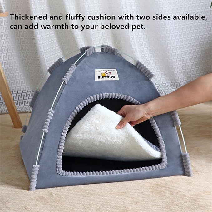 Cat Tent, Kitten Tent Thickened Cotton Nest Bed, Warm Portable Pet Cats Tents House for Little Dog, Folding House with Soft Mat for Small Animals Winter Indoor and Outdoor (14.2 x 14.2 x 11 INCH)