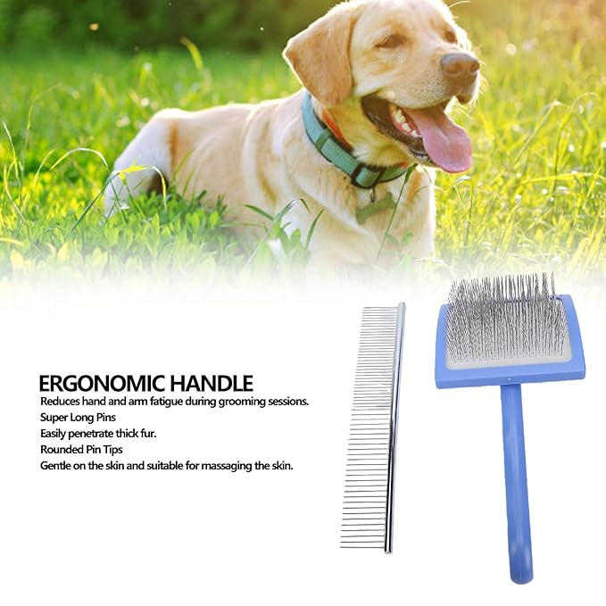 Pssopp Dog Cleaning and Grooming Supplies 20cm Professional Pets Undercoat Brush 45° Angle Grooming Shedding Comb for Remove Loose Promotes Hair Growth Slicker Brush for Dogs, (Blue)