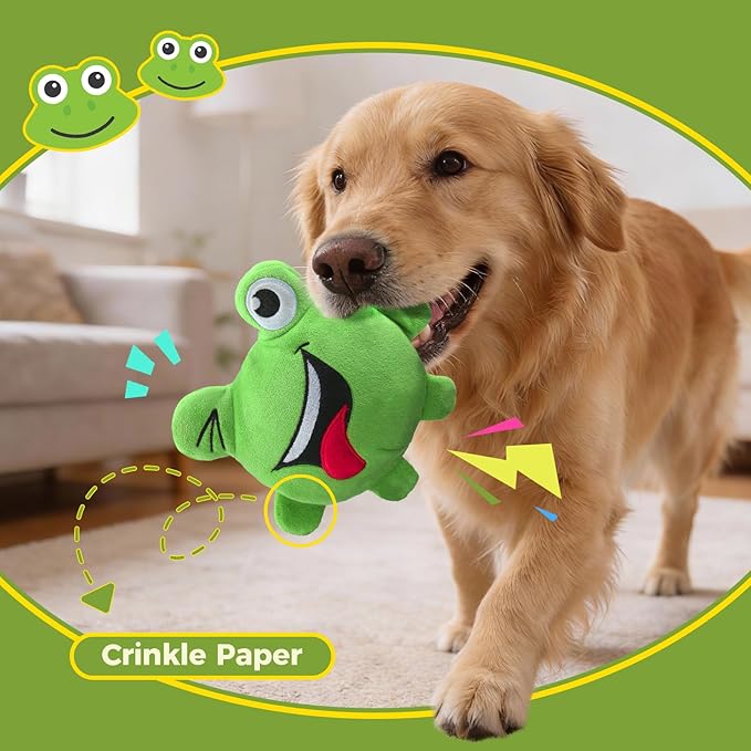3-in-1 Squeaky Dog Toys for Aggressive Chewers, No Stuffing Frog Ball Interactive Dog Chew Toys with Crinkle Paper & Tearable Plush Puppy Teething Toy for Small, Medium & Large Dogs