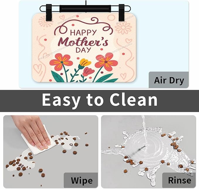 Dog Food Mat Happy Mother's Day Floral Gift for Mom Dz Absorbent Water Bowl Mats Cat Pet Feeding Placemats 18X12In