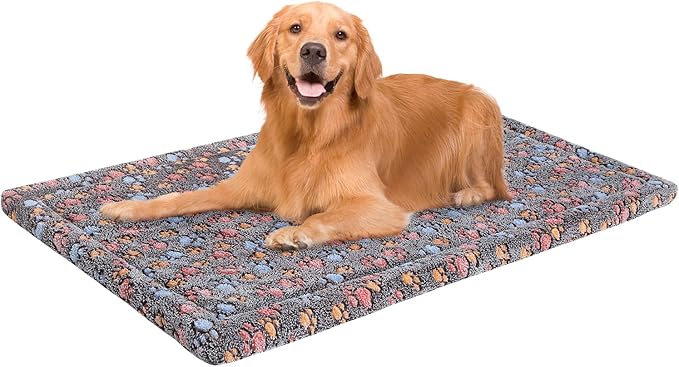 BEAUTYZOO Dog Bed Crate Pad 42 x 28 inch, Washable Dog Crate Mat for X-Large Sized Dogs, Anti-Slip Pet Crate Bed Kennel Pad, Durable Cozy Puppy Sleeping Mat Rectangle Mattress, Colorful Paw