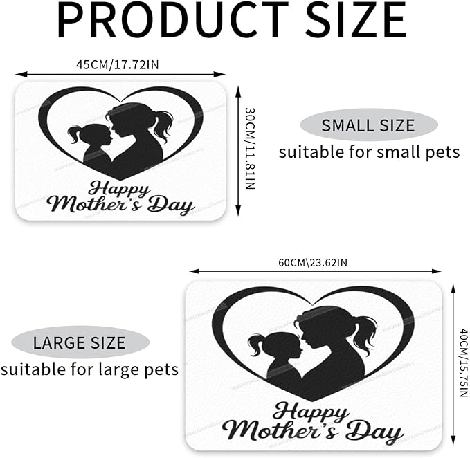 Pet Feeding Mats with Residue Collection Happy Mother's Day Floral Gift for Mom Il Waterproof Dog Cat Bowl Mat 24x16In with Prevent Water Food Spills
