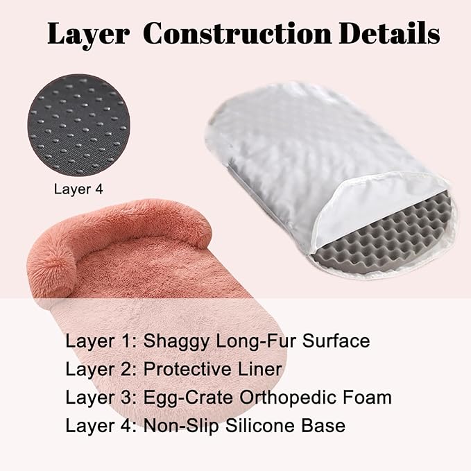 Calming Dog Beds for Medium Large Dogs, Orthopedic Cushion Plush Large Pet Bed Lounge with Washable Cover, Anti-Anxiety Soft Fluffy Faux Fur Fits up to 60 lbs Pets (Oval, Blush 40"x30")