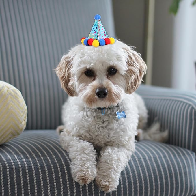 Cabilock Dog Birthday Bandana Scarf Set with Blue Hat, Lightweight Cotton Fabric, Adjustable Size for Pet Birthday Party Supplies and Dog Celebration Accessories