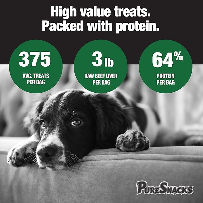 PureSnacks Freeze Dried Dog Beef Liver, 1 Ingredient, Made in USA, 14.4oz