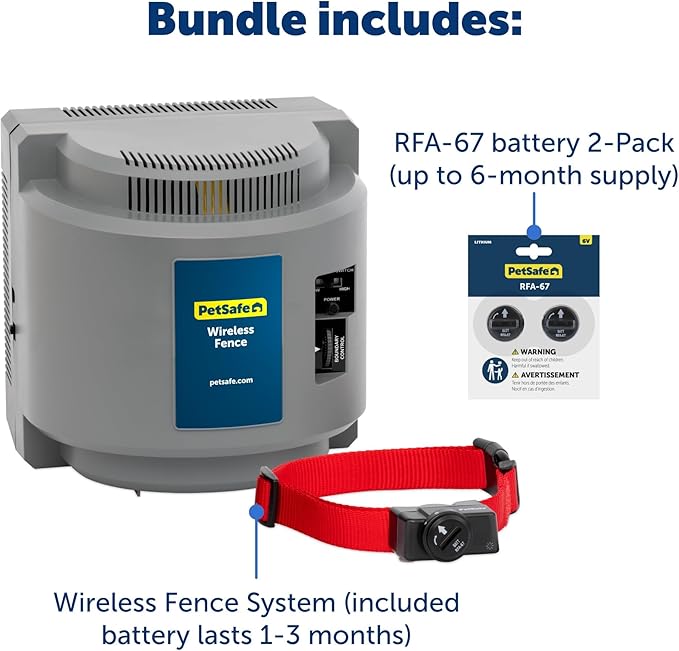 PetSafe Wireless Pet Containment System with 2 Replacement Collar Batteries - Wireless Electric Fence for Dogs - from Parent Company of Invisible Fence Brand - Covers Up to 1/2 Acre - for Pets 8lb+