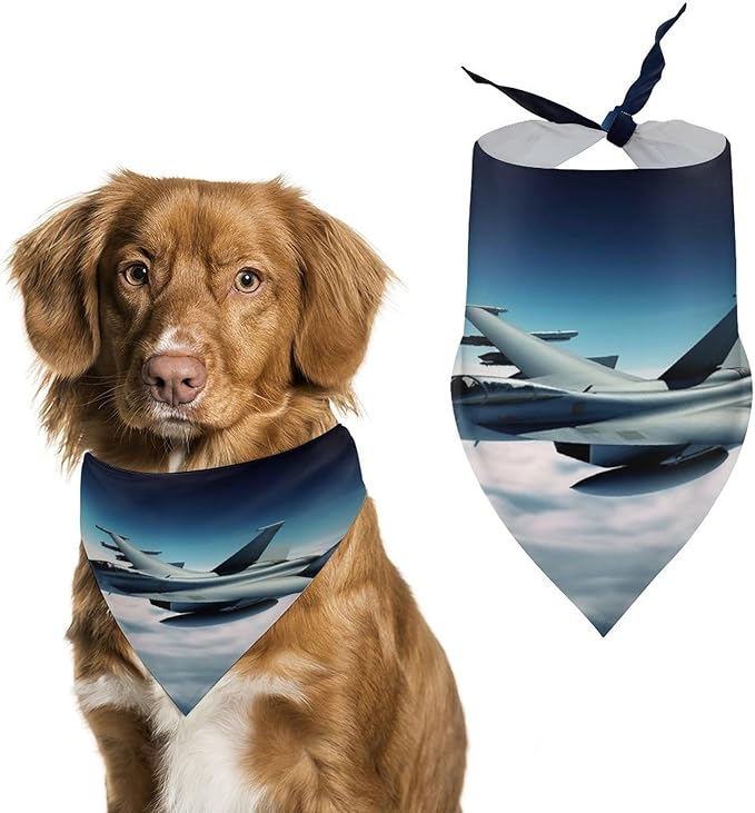 Dog Bandana Spring Pet Scarf Adjustable Triangle Aircraft Fighter Jets Printing Dog Bib Washable Polyester Puppy Bandana for Small Medium Large Dogs Cat Birthday Party Supplies