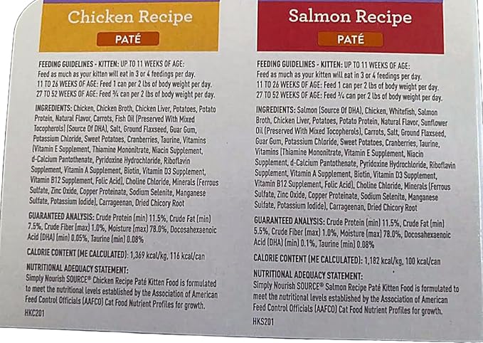 Source Kitten Wet Food Variety Pack, High Protein Grain Free Pate, Chicken and Salmon Recipe, 12 Count 3 oz Cans