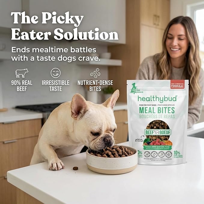 healthybud Raw Dog Food, Freeze Dried Beef Bites, Grain Free Puppy Food, Human Grade, High Protein, Dehydrated Real Meat Dog Treats & Toppers, 14.1 oz