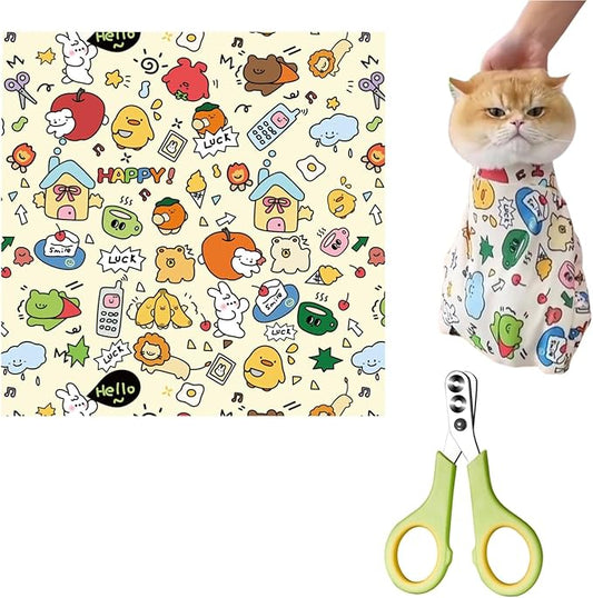 Cat Wrap for Clipping Nails,The Calm and Cozy Cat Cloth Wrap for Grooming,Cat Grooming Wrap Blanket (A,35CM*35CM [for Under 3.3lb])