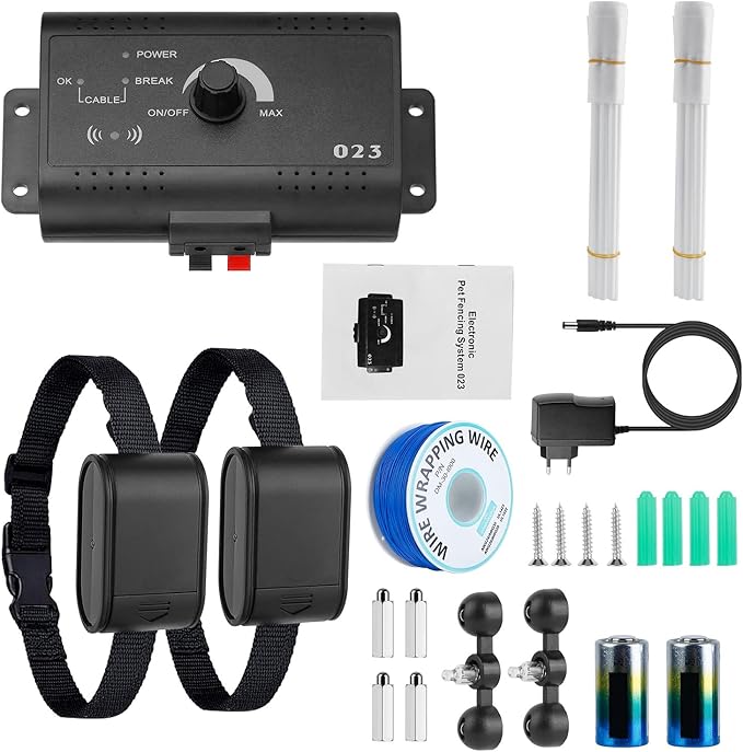 Electric Dog Fence System, Underground Dog Fence System for 2 Dogs, Covers Up to 1.2 Acre, with 2 Waterproof Collars, Tone & Shock Correction for Small Medium Large Dogs